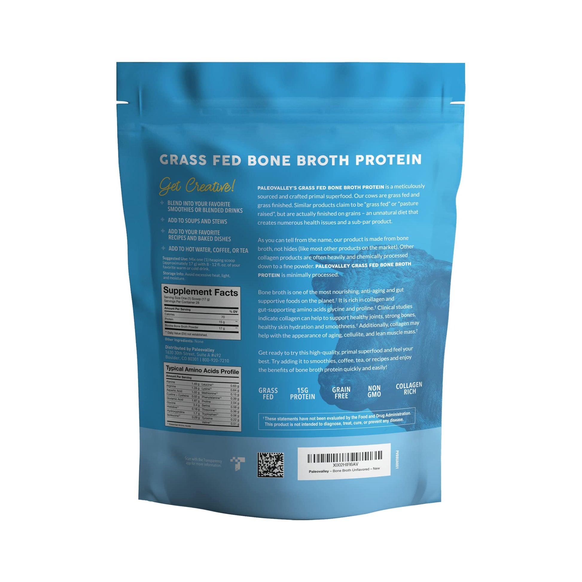 Paleovalley 100% Grass Fed Beef Bone Broth Protein Powder - Rich in Collagen Peptides - Maple Wellness Supplements