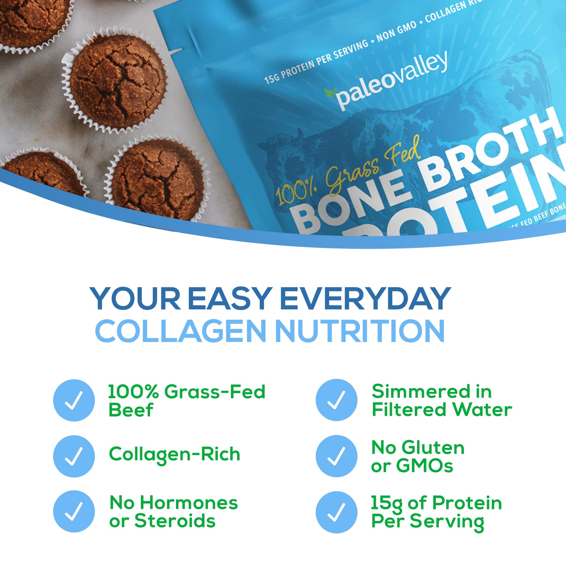 Paleovalley 100% Grass Fed Beef Bone Broth Protein Powder - Rich in Collagen Peptides - Maple Wellness Supplements