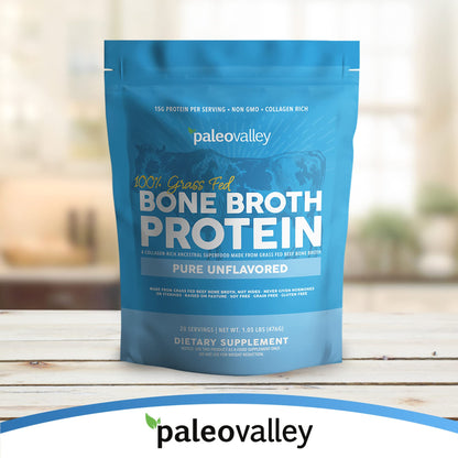 Paleovalley 100% Grass Fed Beef Bone Broth Protein Powder - Rich in Collagen Peptides - Maple Wellness Supplements