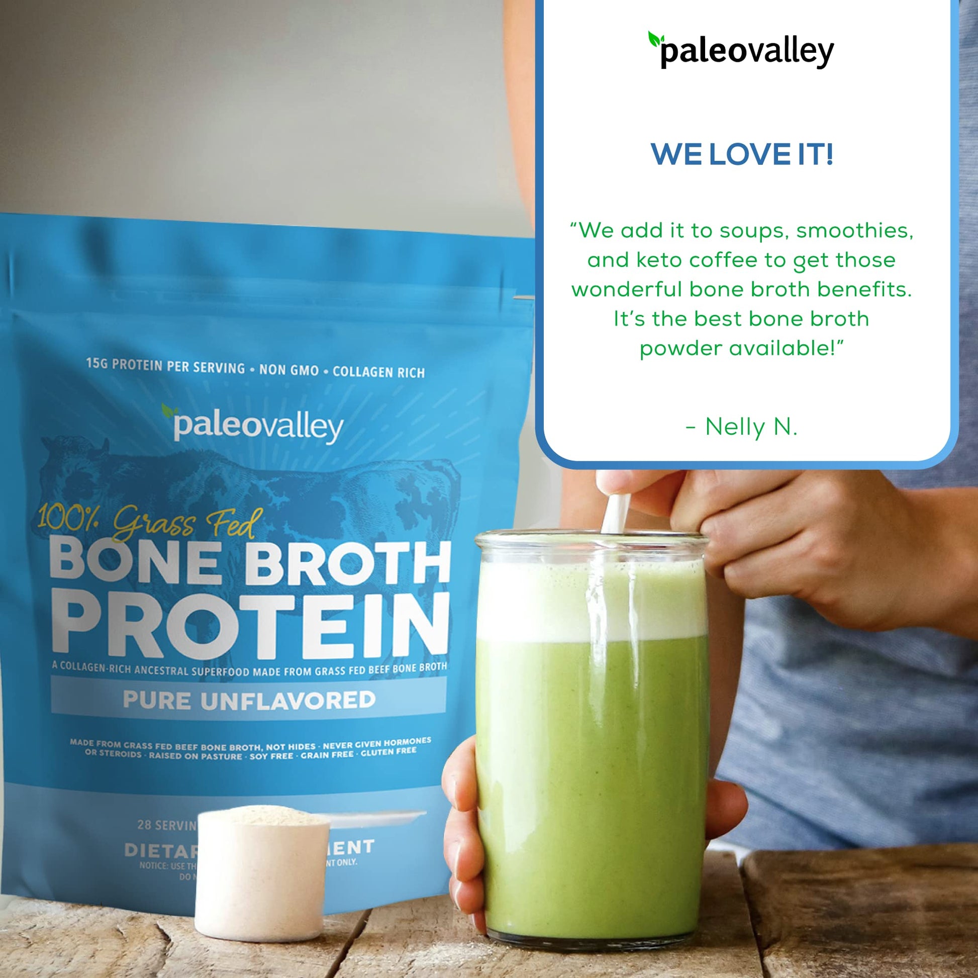 Paleovalley 100% Grass Fed Beef Bone Broth Protein Powder - Rich in Collagen Peptides - Maple Wellness Supplements