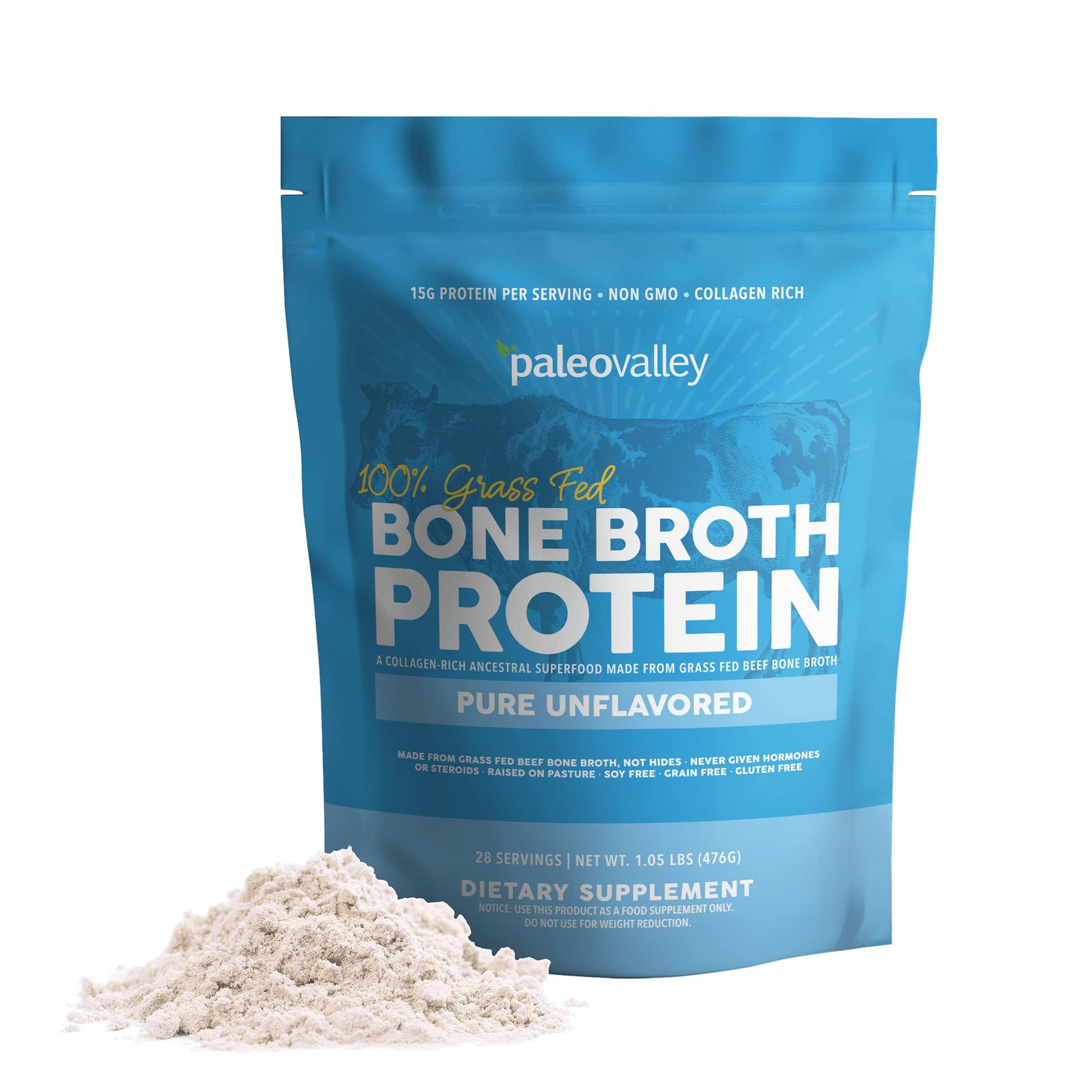 Paleovalley 100% Grass Fed Beef Bone Broth Protein Powder - Rich in Collagen Peptides - Maple Wellness Supplements