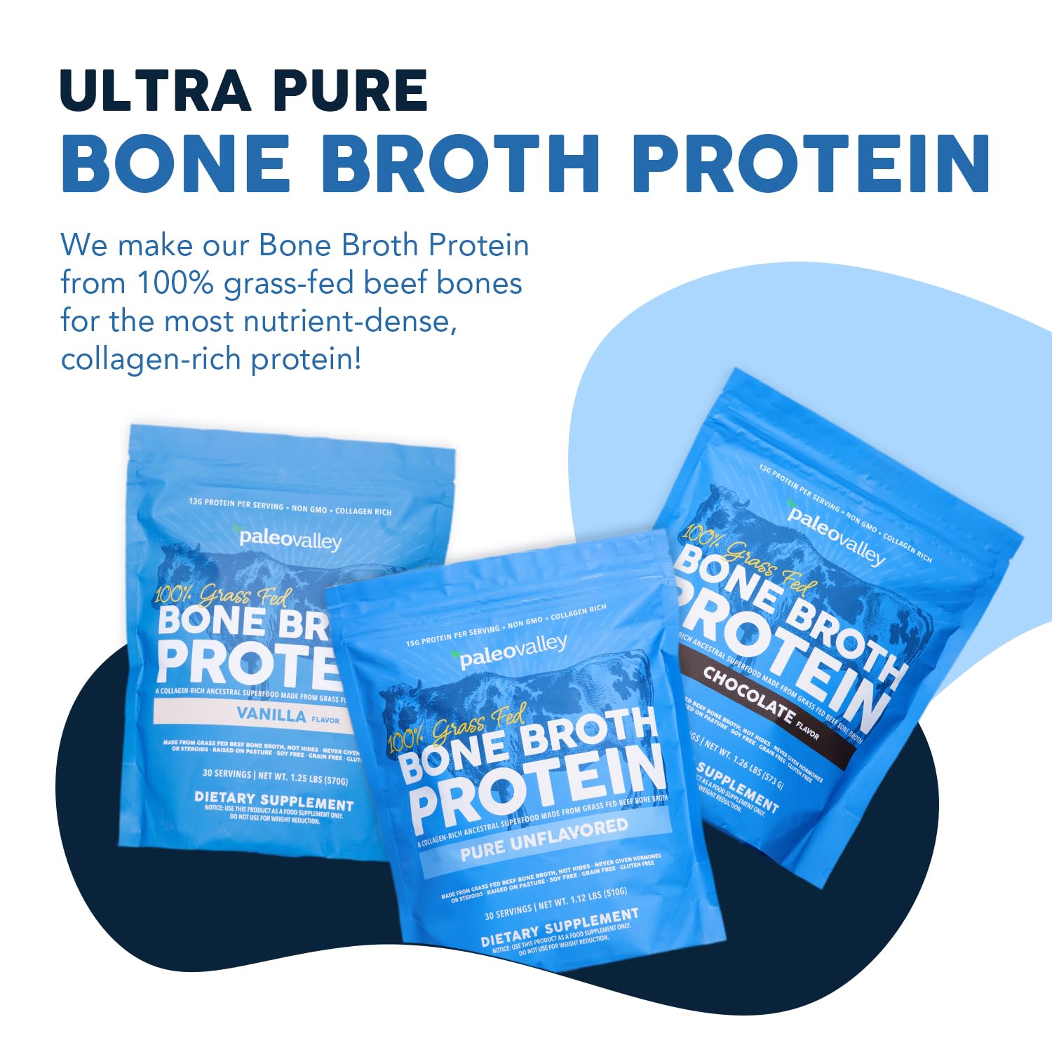 Paleovalley 100% Grass Fed Beef Bone Broth Protein Powder - Rich in Collagen Peptides for Hair, Skin, Gut Health, Bone and Joint Support - Maple Wellness Supplements