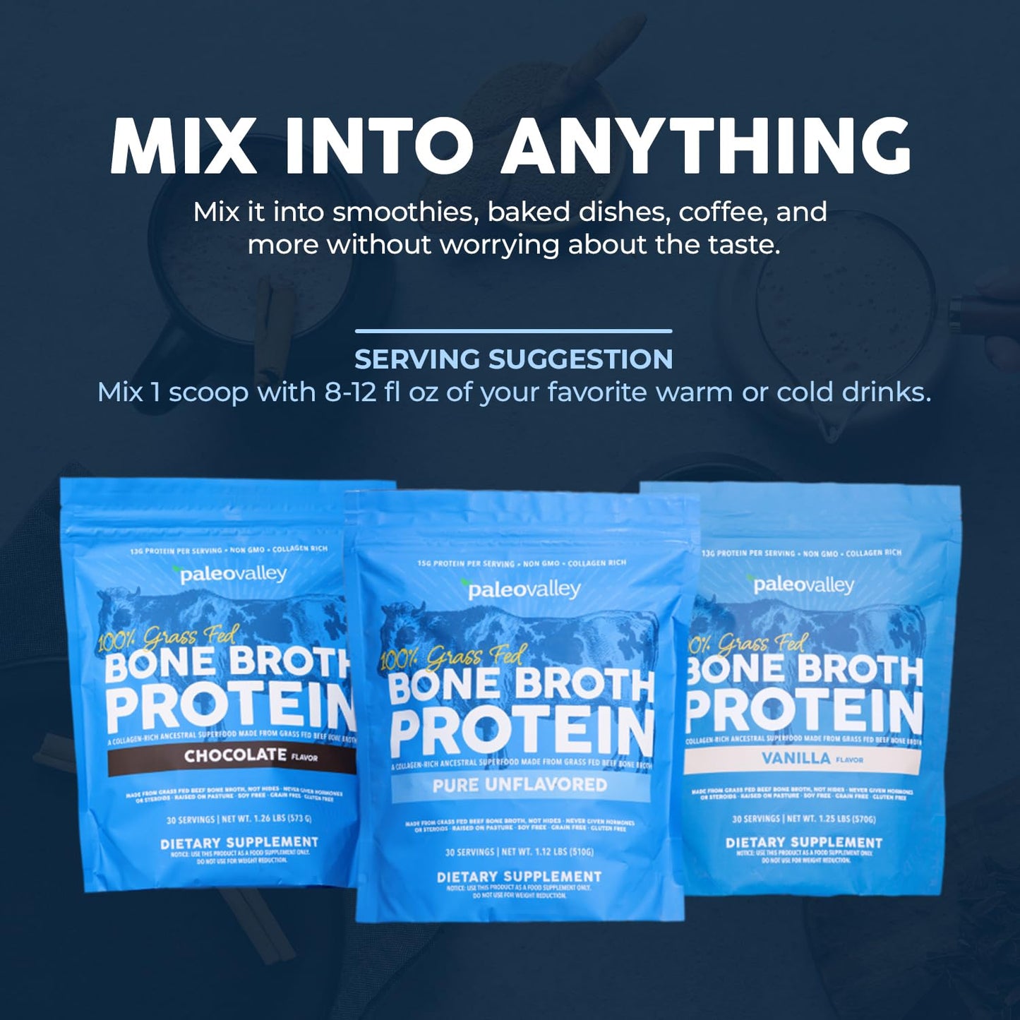 Paleovalley 100% Grass Fed Beef Bone Broth Protein Powder - Rich in Collagen Peptides for Hair, Skin, Gut Health, Bone and Joint Support - Maple Wellness Supplements