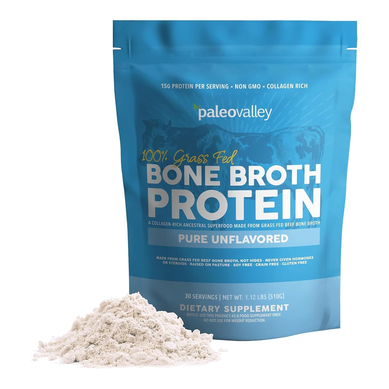Paleovalley 100% Grass Fed Beef Bone Broth Protein Powder - Rich in Collagen Peptides for Hair, Skin, Gut Health, Bone and Joint Support - Maple Wellness Supplements