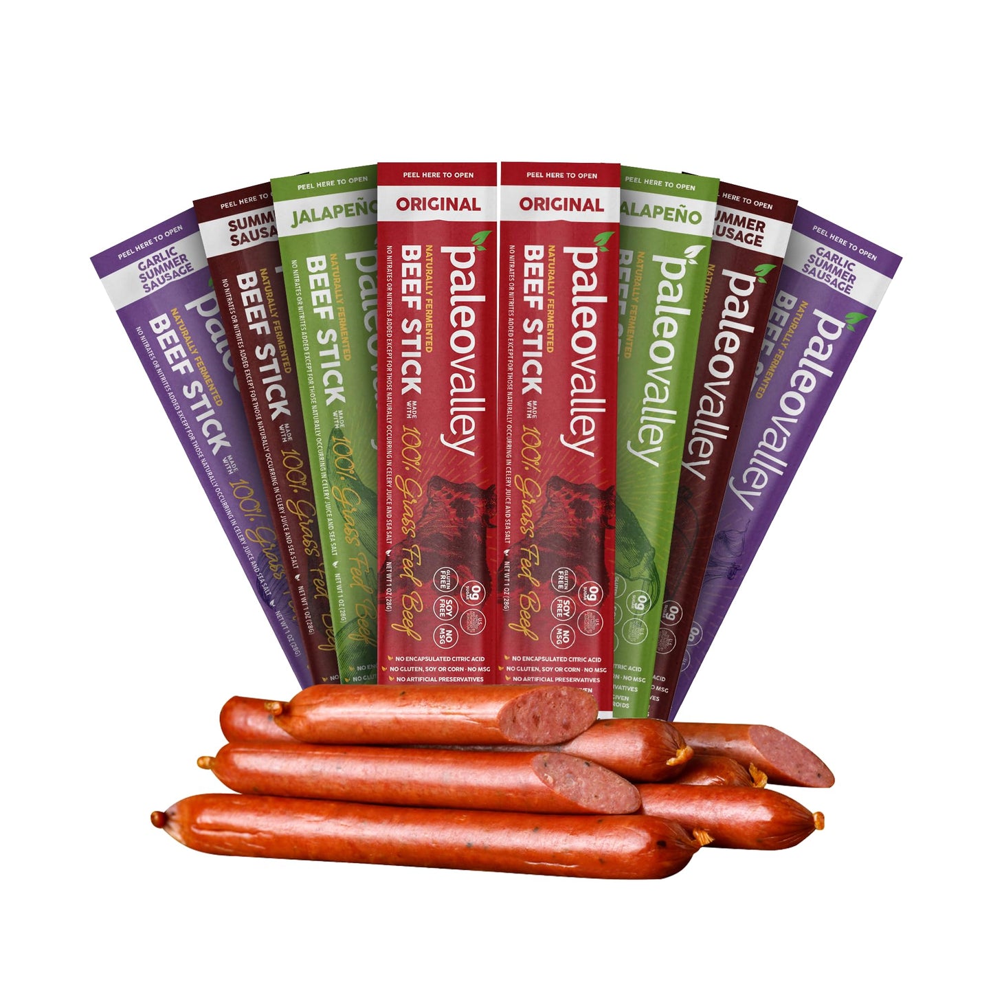 Paleovalley 100% Grass Fed Beef Sticks - Delicious Gluten Free Beef Snack - High Protein Keto Friendly, 40 Count Variety Pack - Maple Wellness Supplements