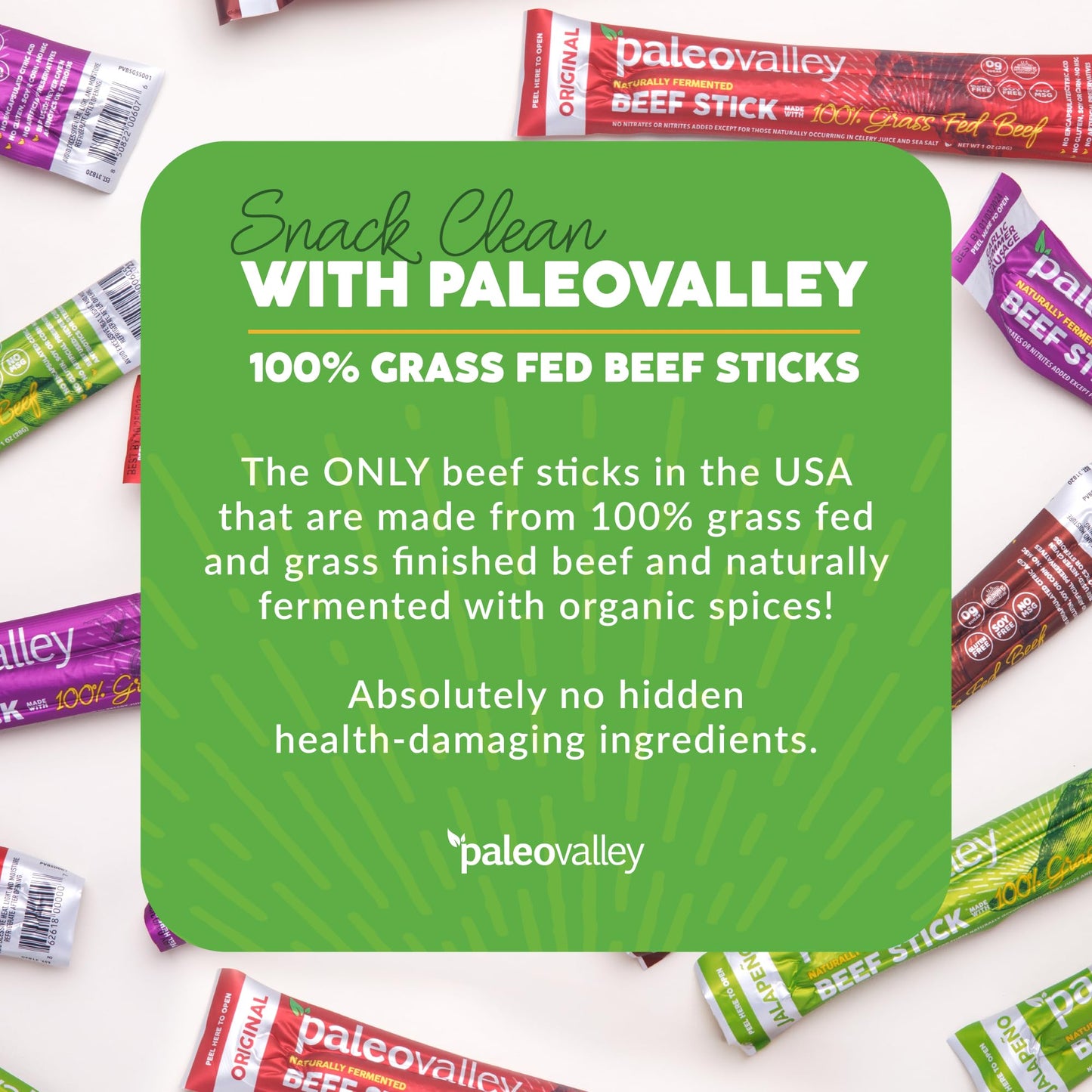 Paleovalley 100% Grass Fed Beef Sticks - Delicious Gluten Free Beef Snack - High Protein Keto Friendly, 40 Count Variety Pack - Maple Wellness Supplements