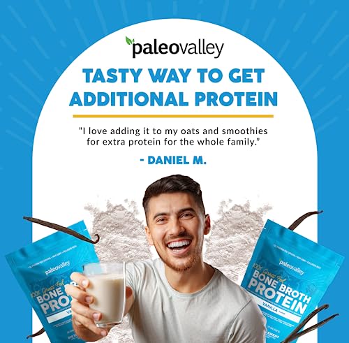 Paleovalley 100% Grass Fed Bone Broth Protein Powder - Vanilla - Rich in Collagen for Hair - Maple Wellness Supplements
