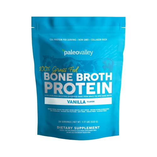 Paleovalley 100% Grass Fed Bone Broth Protein Powder - Vanilla - Rich in Collagen for Hair - Maple Wellness Supplements