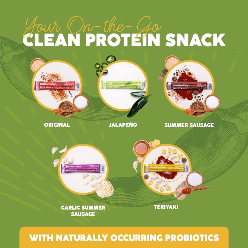 Paleovalley 100% Grass Fed Jalapeno Beef Sticks - Delicious Gluten Free Beef Snack - High Protein Keto Friendly - Maple Wellness Supplements