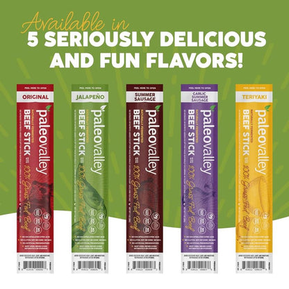 Paleovalley 100% Grass Fed Jalapeno Beef Sticks - Delicious Gluten Free Beef Snack - High Protein Keto Friendly - Maple Wellness Supplements