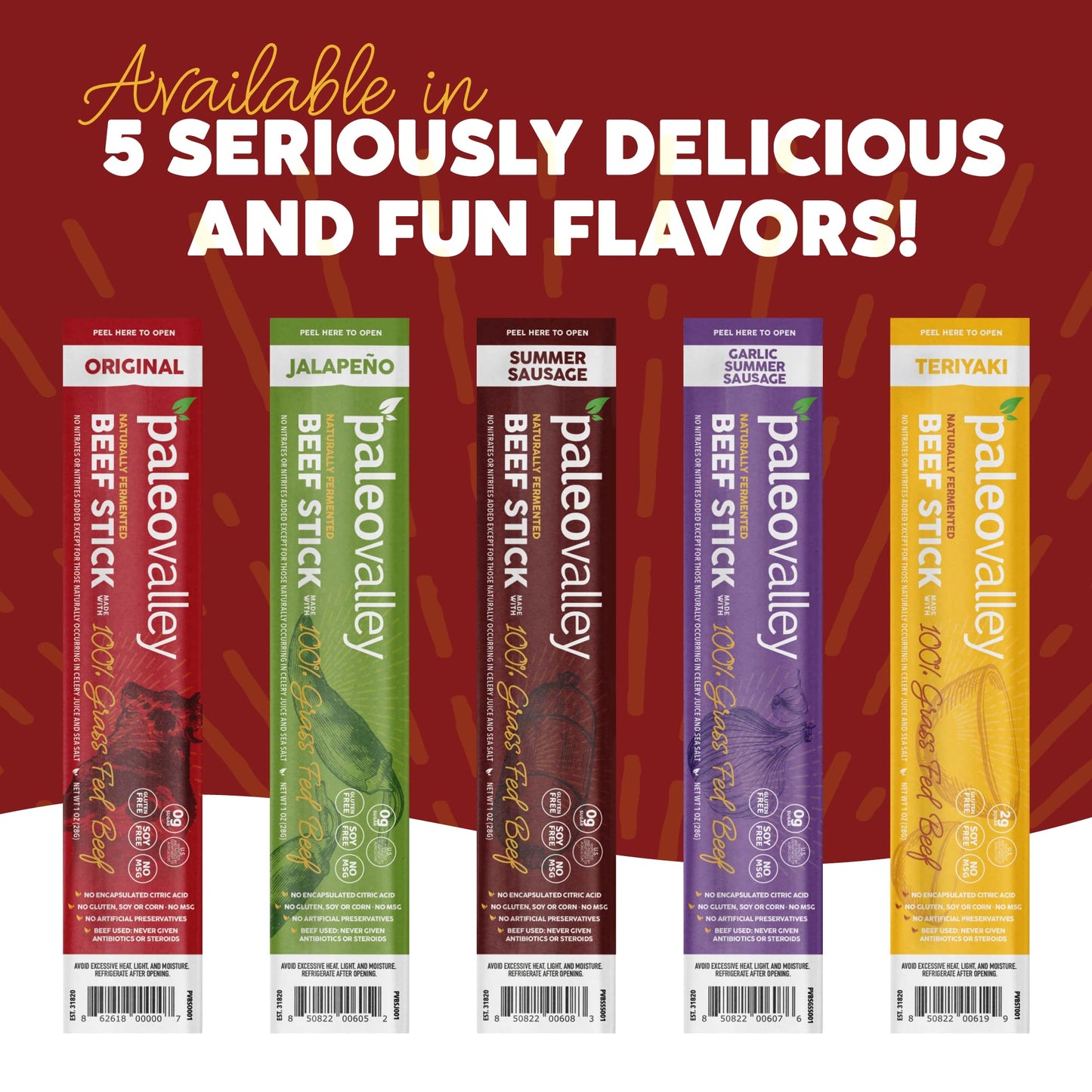 Paleovalley 100% Grass Fed Original Beef Sticks - Delicious Gluten Free Beef Snack - High Protein Keto Friendly - Maple Wellness Supplements
