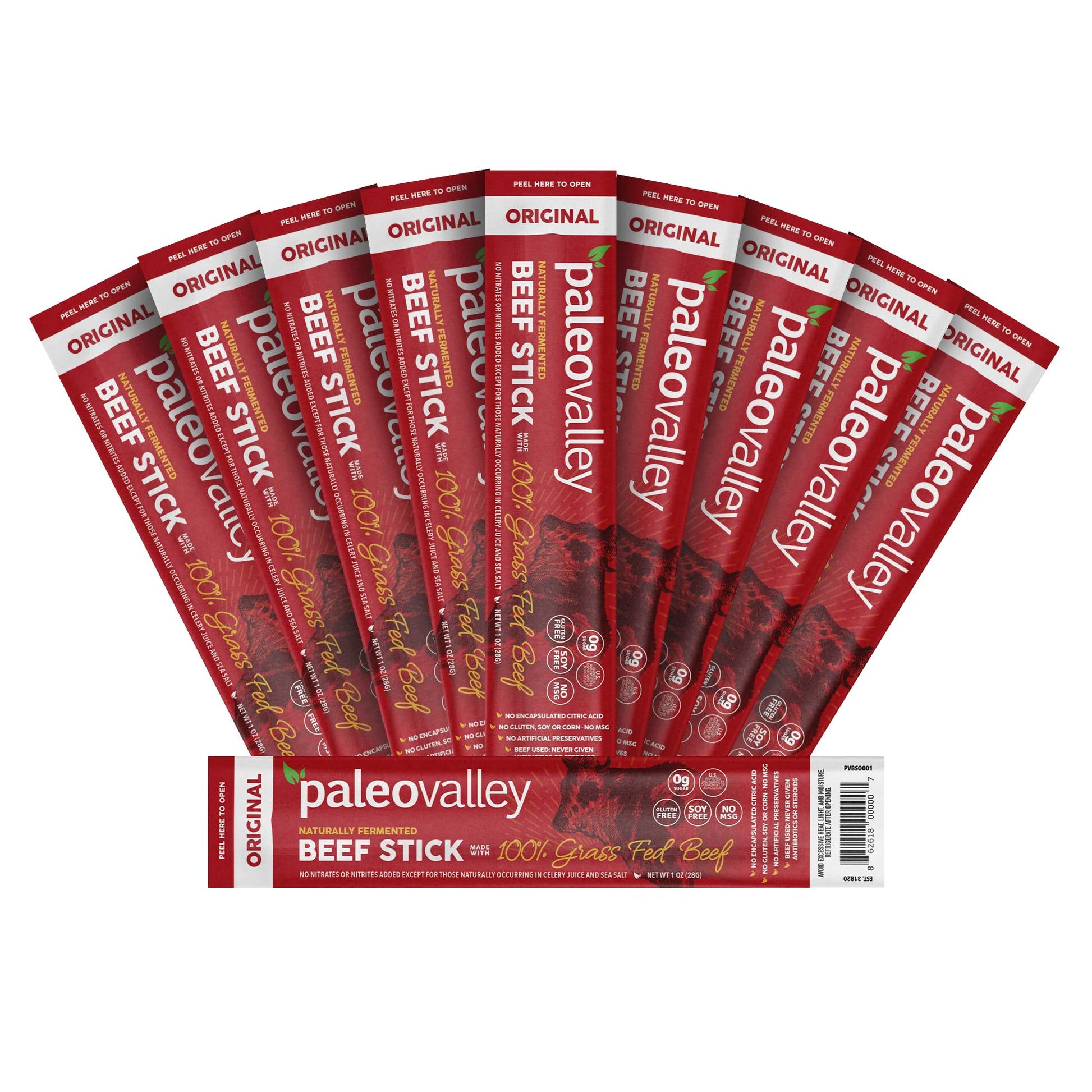 Paleovalley 100% Grass Fed Original Beef Sticks - Delicious Gluten Free Beef Snack - High Protein Keto Friendly - Maple Wellness Supplements