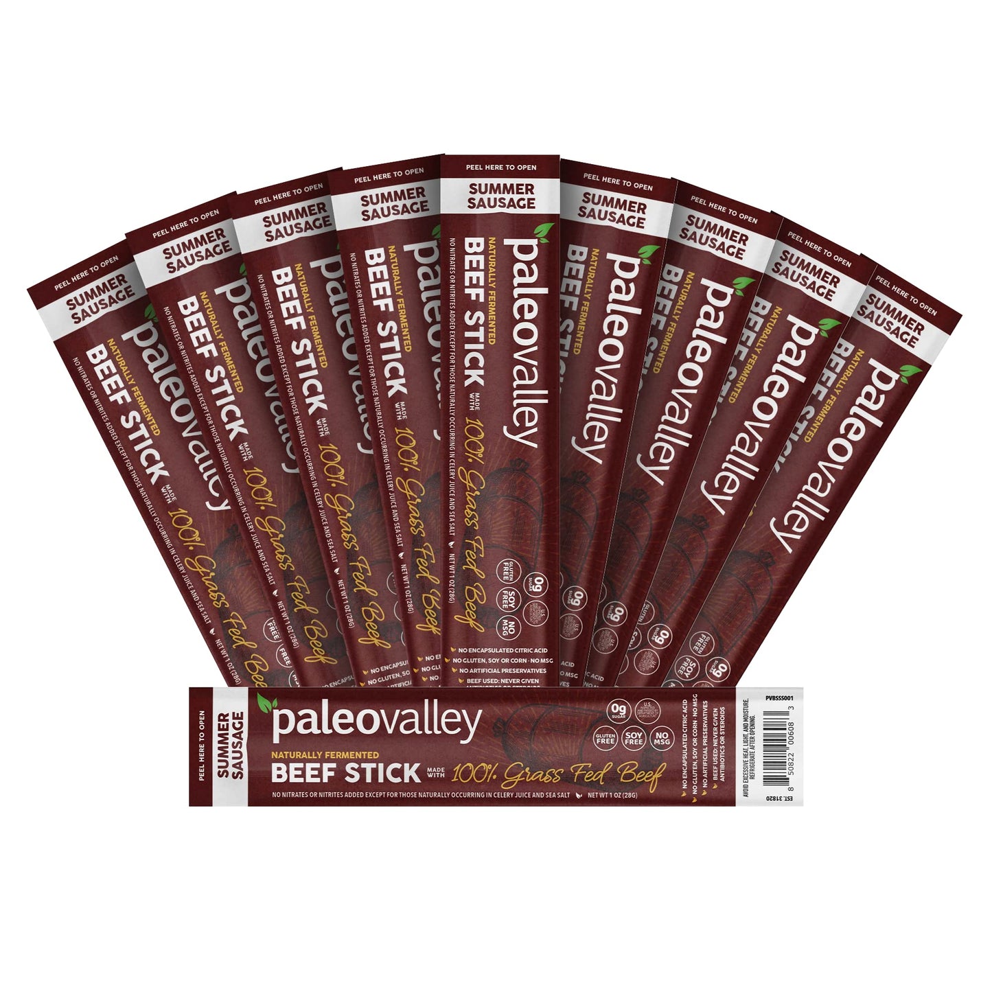 Paleovalley 100% Grass Fed Summer Sausage Beef Sticks - Delicious Gluten Free Beef Snack - High Protein Keto Friendly - Maple Wellness Supplements