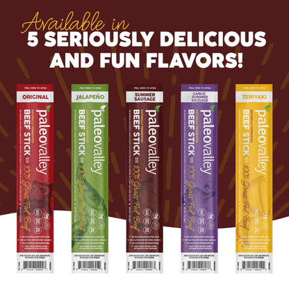 Paleovalley 100% Grass Fed Summer Sausage Beef Sticks - Delicious Gluten Free Beef Snack - High Protein Keto Friendly - Maple Wellness Supplements