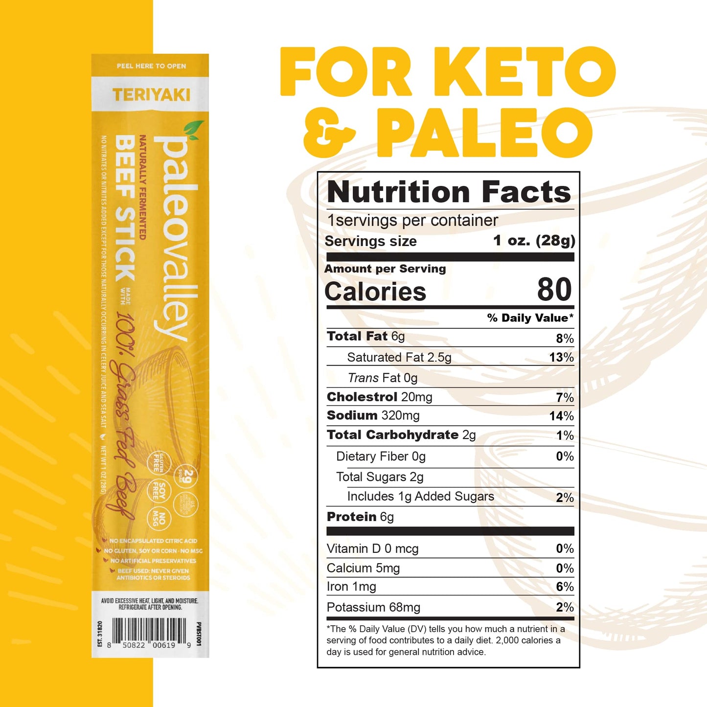 Paleovalley 100% Grass Fed Teriyaki Beef Sticks - Delicious Gluten Free Beef Snack - High Protein Keto Friendly - Maple Wellness Supplements