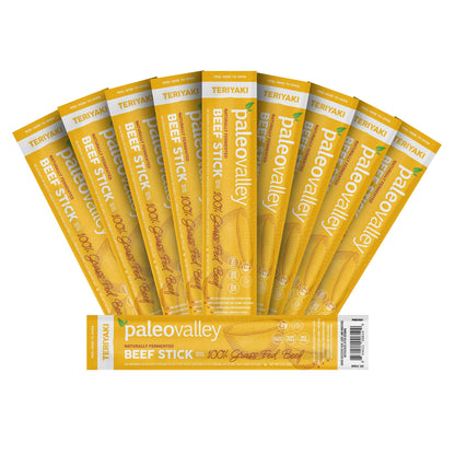 Paleovalley 100% Grass Fed Teriyaki Beef Sticks - Delicious Gluten Free Beef Snack - High Protein Keto Friendly - Maple Wellness Supplements