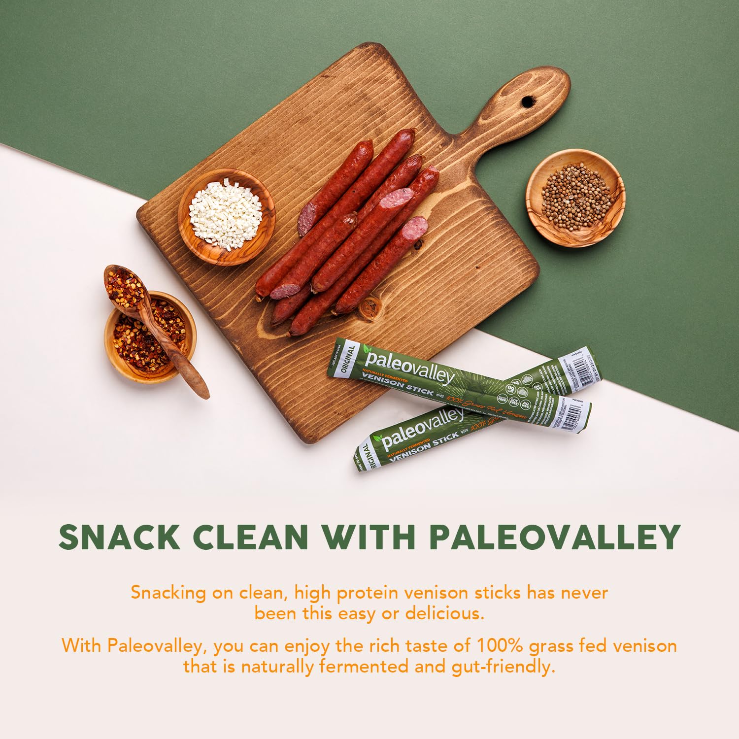 Paleovalley 100% Grass Fed Venison Sticks – 10 Pack – Keto-Friendly, High Protein, Low-Calorie Snack – Omega-3 Rich, Gluten-Free, Nitrate-Free, Naturally Flavored – Healthy On-the-Go Meat Snack - Maple Wellness Supplements