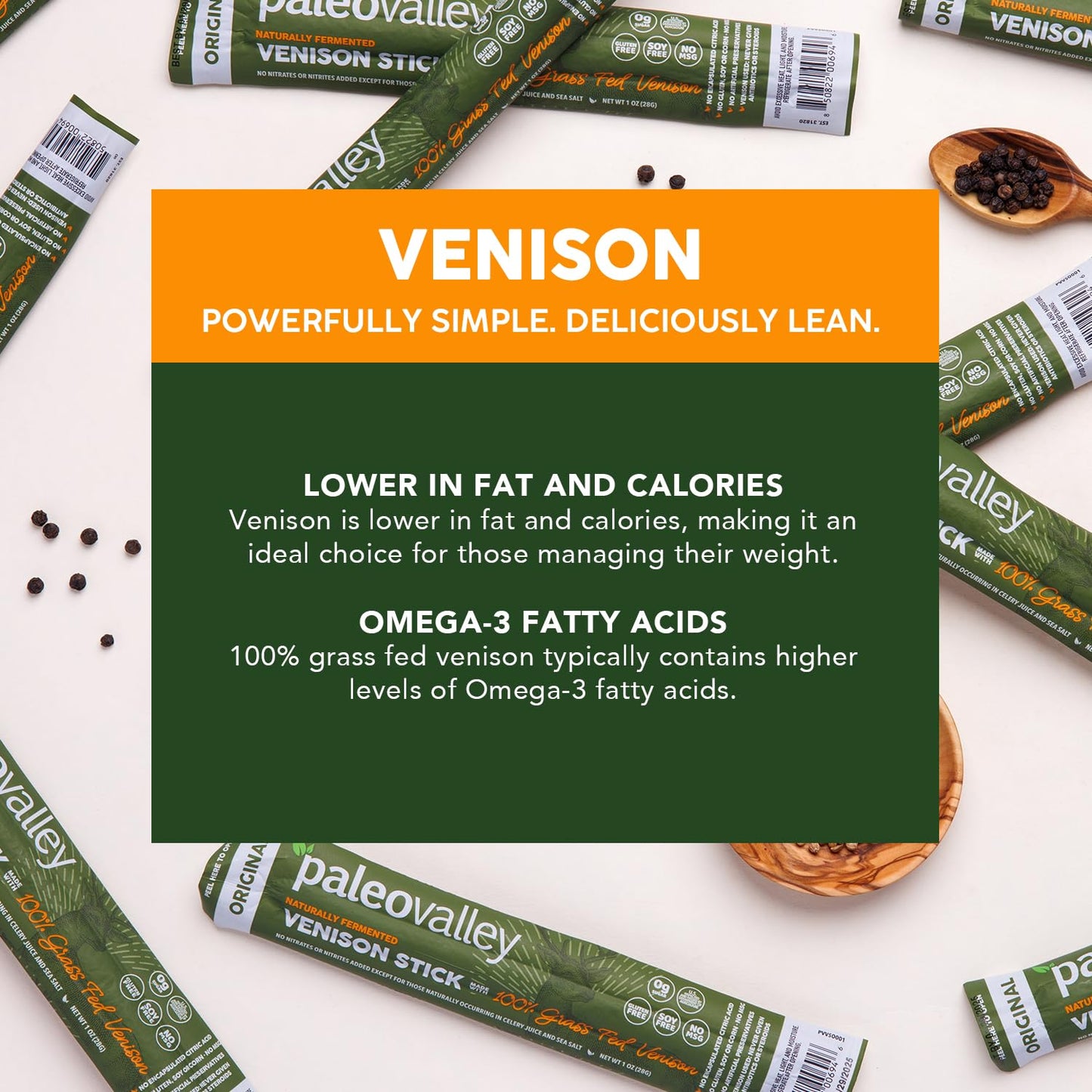 Paleovalley 100% Grass Fed Venison Sticks – 10 Pack – Keto-Friendly, High Protein, Low-Calorie Snack – Omega-3 Rich, Gluten-Free, Nitrate-Free, Naturally Flavored – Healthy On-the-Go Meat Snack - Maple Wellness Supplements