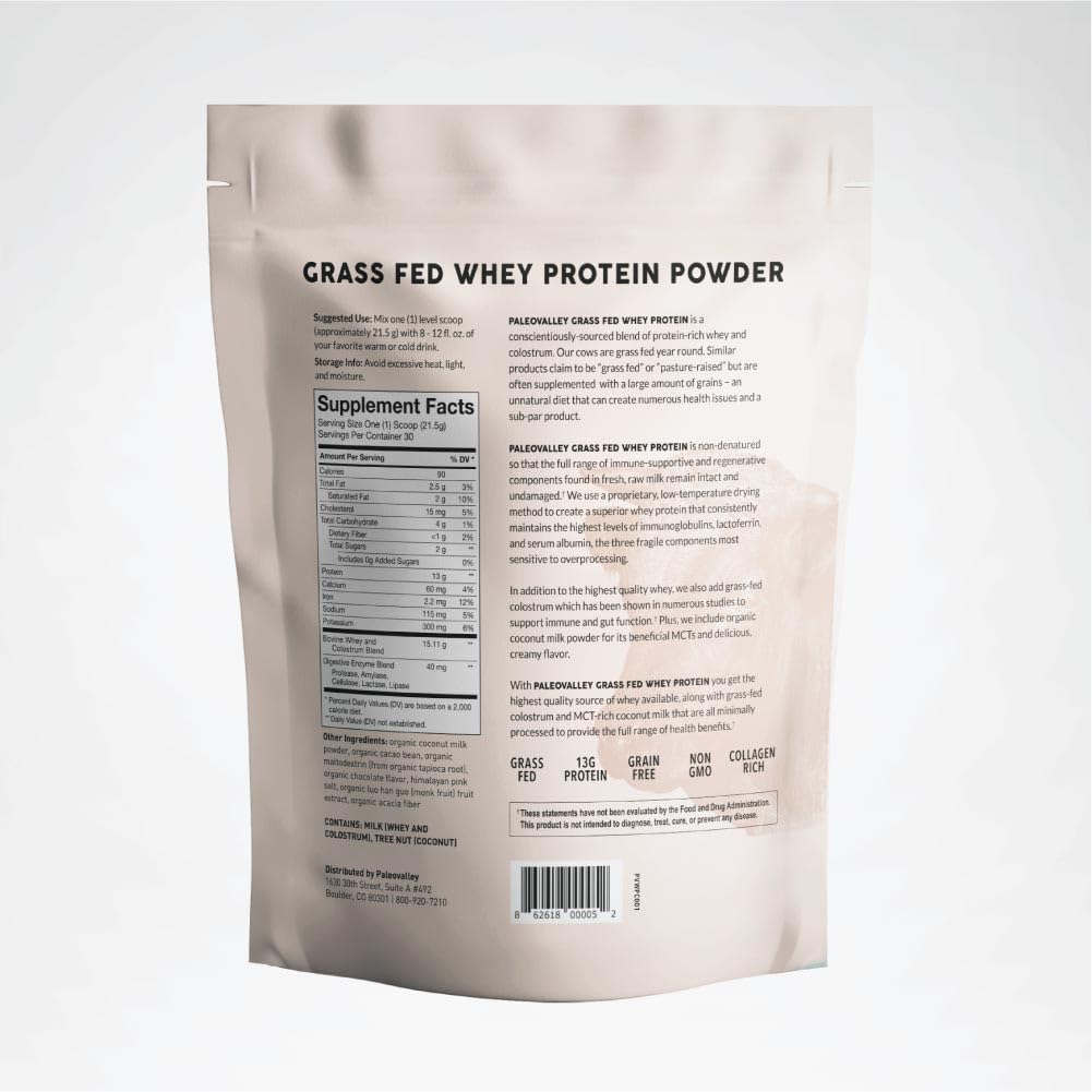 Paleovalley 100% Grassfed Whey Protein Powder with Colostrum, 30 Serving - Vanilla, 13g Protein, Muscle Building, Immune Support, Gut Health - Maple Wellness Supplements