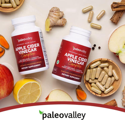 Paleovalley Apple Cider Vinegar Complex with Superfoods - Turmeric, Ginger, Ceylon Cinnamon and Lemon - 84 Vegetable Capsules - Maple Wellness Supplements