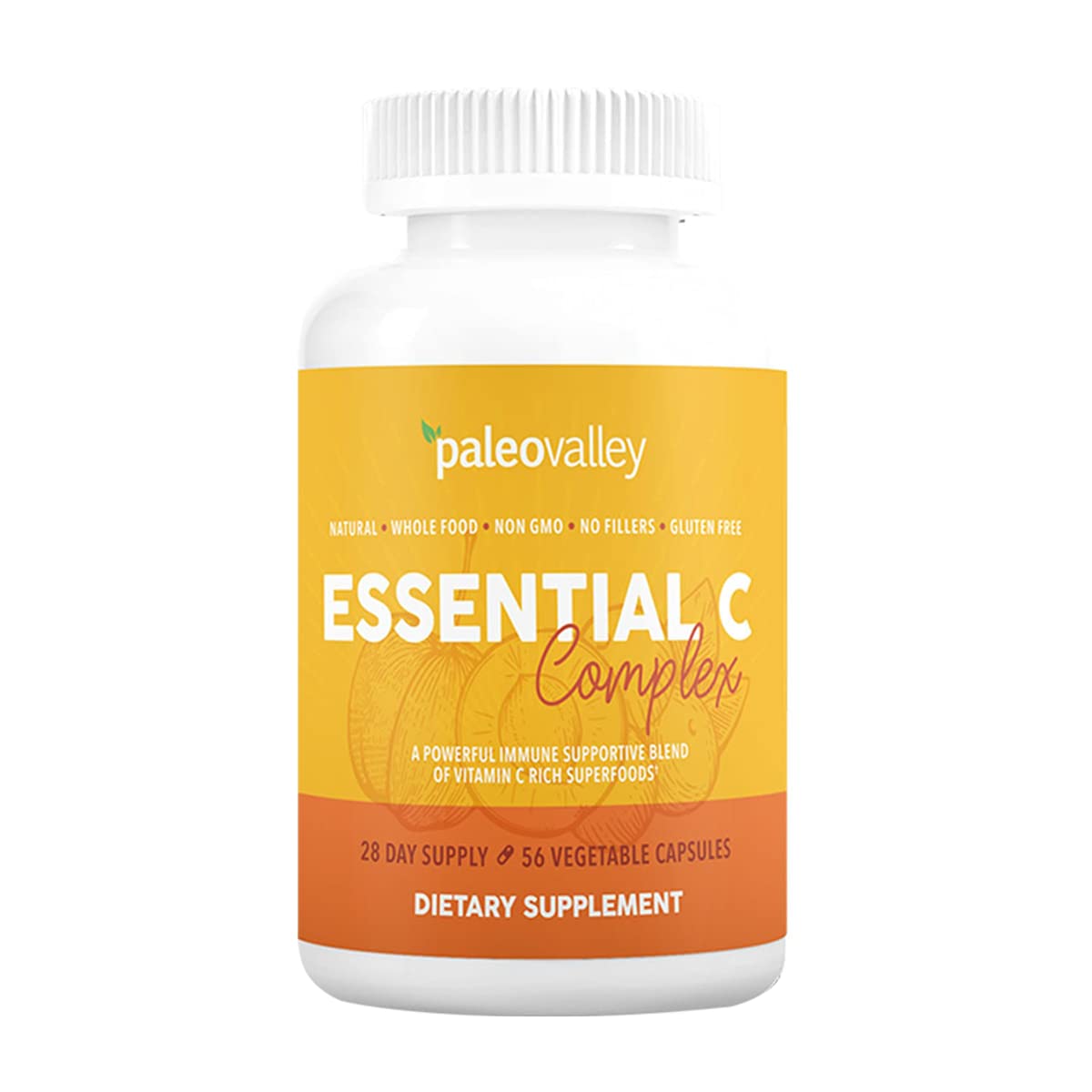 Paleovalley Essential C Complex - Vitamin C Supplement for Immune Support - 1 Pack, 450mg - Organic Superfoods Unripe Acerola Cherry, Camu Camu, Amla Berry - Maple Wellness Supplements