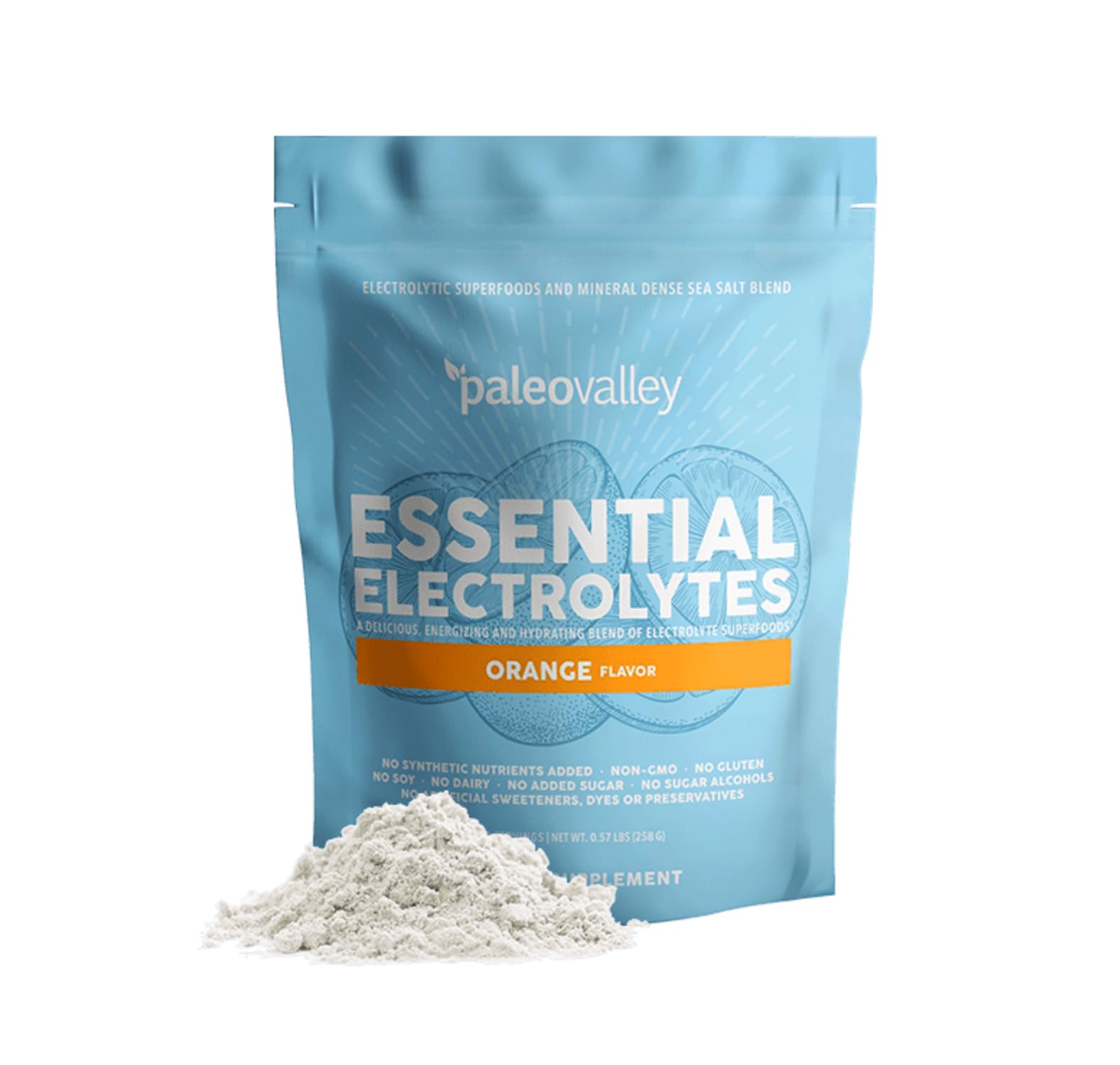 Paleovalley Essential Electrolytes Powder - Full Spectrum Orange Electrolyte Powder for Hydration, Energy and Muscle Recovery - No Sugar Added - 30 Servings - Maple Wellness Supplements