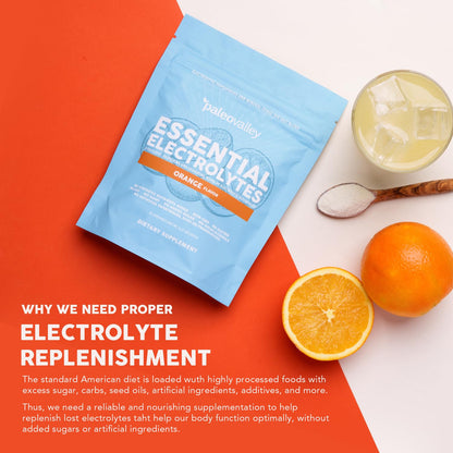 Paleovalley Essential Electrolytes Powder - Full Spectrum Orange Electrolyte Powder for Hydration, Energy and Muscle Recovery - No Sugar Added - 30 Servings - Maple Wellness Supplements