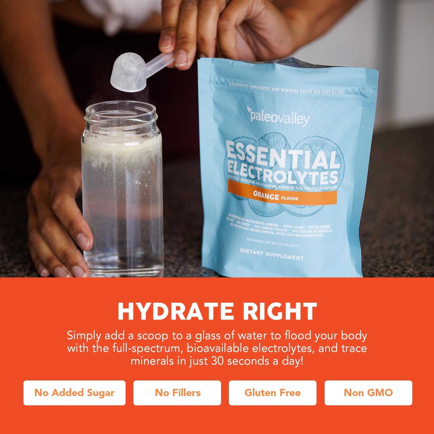 Paleovalley Essential Electrolytes Powder - Full Spectrum Orange Electrolyte Powder for Hydration, Energy and Muscle Recovery - No Sugar Added - 30 Servings - Maple Wellness Supplements