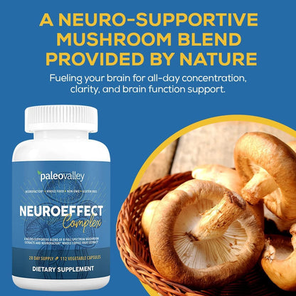 Paleovalley NeuroEffect - Neuro Mushroom Coffee Nutritional Supplement for Focus, Memory, and Energy Support - 28-Day Supply - 8 Full Spectrum Mushroom and Whole Coffee Fruit Extracts - Maple Wellness Supplements