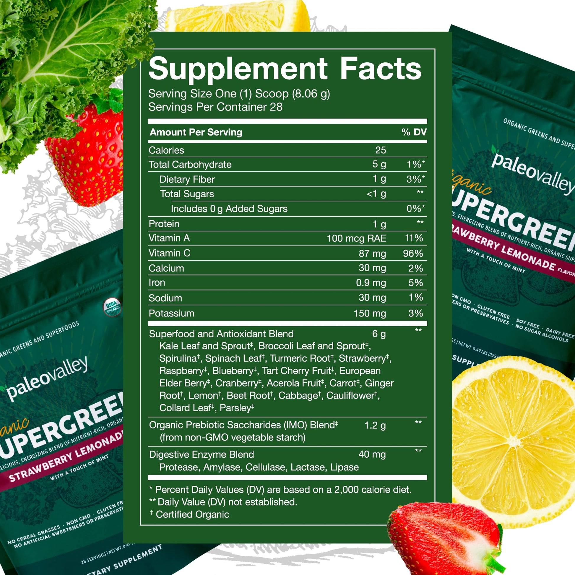 Paleovalley Organic Supergreens - Organic Greens Powder Superfood for Immune Support - Paleo Green Powder Blend - 28 Servings - 23 Superfoods - Gluten Free, No Cereal Grasses, Soy or Grain - Maple Wellness Supplements