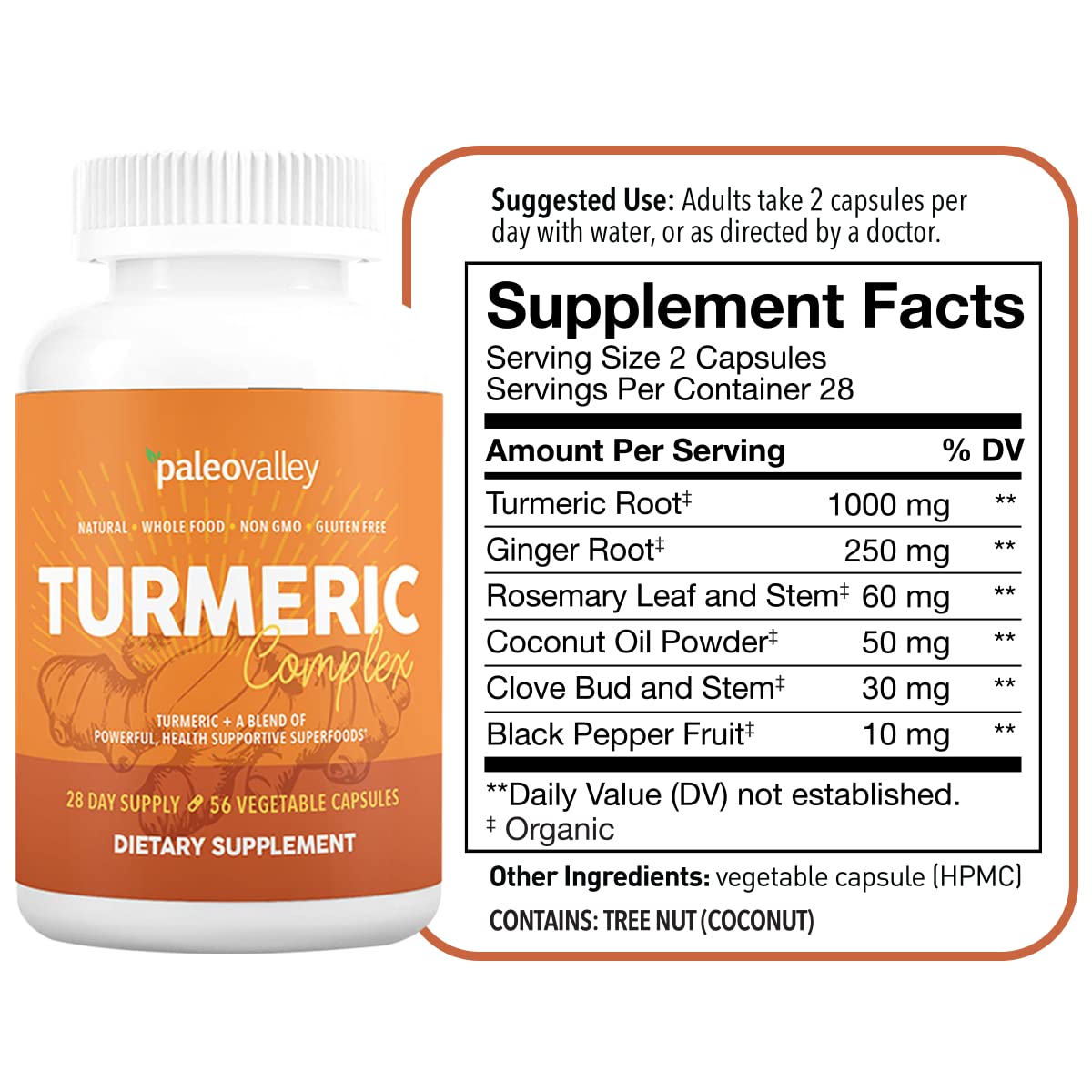 Paleovalley - Organic Turmeric Complex - Full Spectrum Organic Turmeric with Health-Supportive Superfoods - 56 Vegetarian Capsules - Support Joints, Immunity, Brain and Heart Health - Maple Wellness Supplements