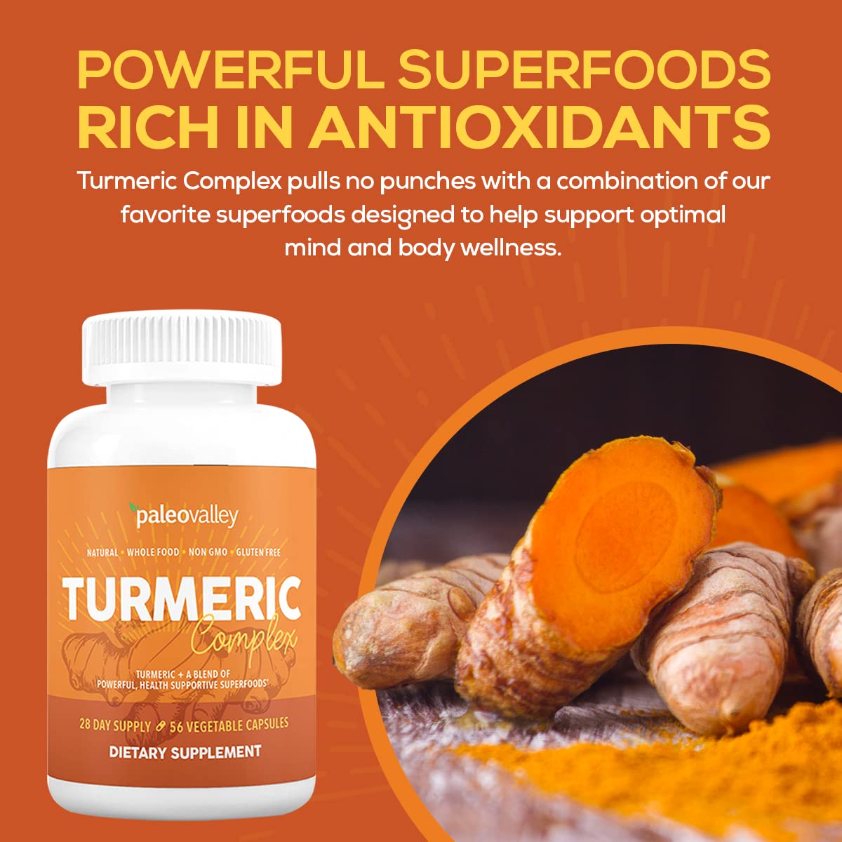 Paleovalley - Organic Turmeric Complex - Full Spectrum Organic Turmeric with Health-Supportive Superfoods - 56 Vegetarian Capsules - Support Joints, Immunity, Brain and Heart Health - Maple Wellness Supplements