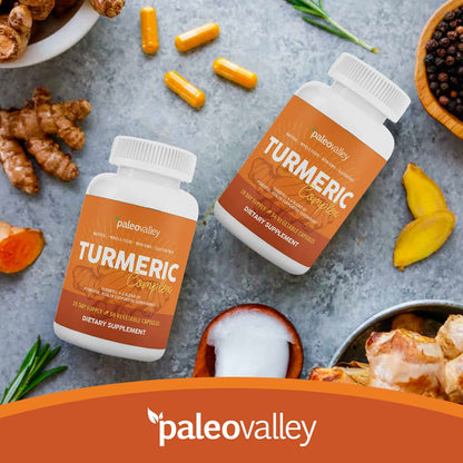 Paleovalley - Organic Turmeric Complex - Full Spectrum Organic Turmeric with Health-Supportive Superfoods - 56 Vegetarian Capsules - Support Joints, Immunity, Brain and Heart Health - Maple Wellness Supplements