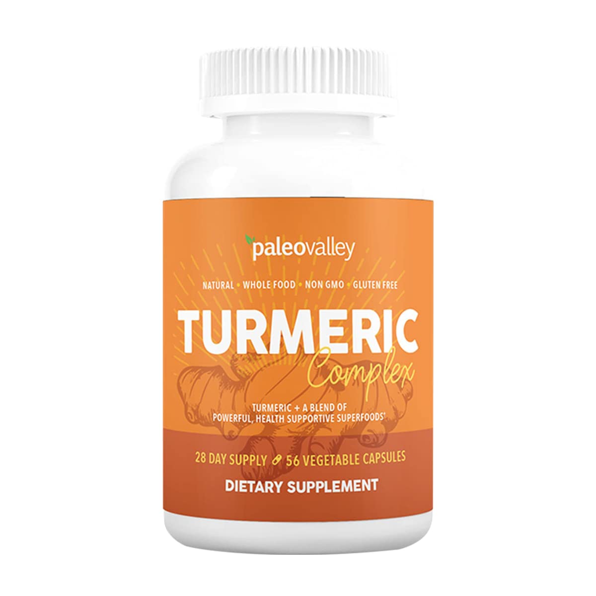 Paleovalley - Organic Turmeric Complex - Full Spectrum Organic Turmeric with Health-Supportive Superfoods - 56 Vegetarian Capsules - Support Joints, Immunity, Brain and Heart Health - Maple Wellness Supplements
