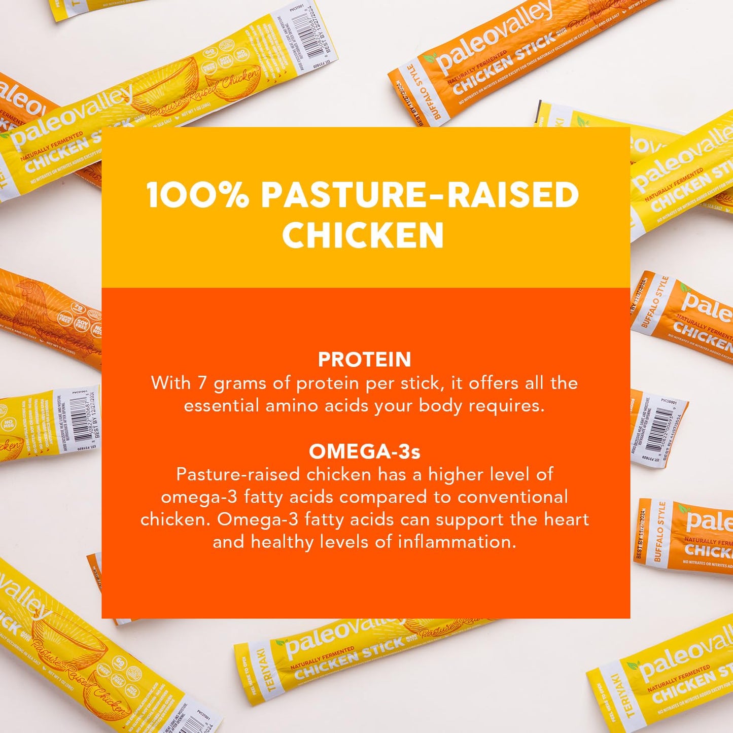 Paleovalley Pasture-Raised Chicken Sticks – 10 Pack – 7g Protein per Stick – Keto-Friendly, Paleo, Gluten-Free, Nitrate-Free – On-the-Go Snack (10 Pack, Buffalo) - Maple Wellness Supplements
