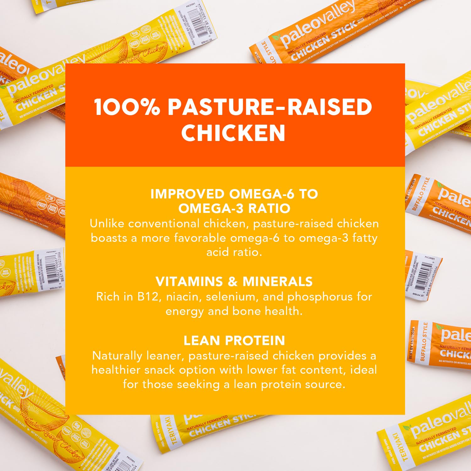 Paleovalley Pasture-Raised Chicken Sticks – 10 Pack – 7g Protein per Stick – Keto-Friendly, Paleo, Gluten-Free, Nitrate-Free – On-the-Go Snack (10 Pack, Teriyaki) - Maple Wellness Supplements