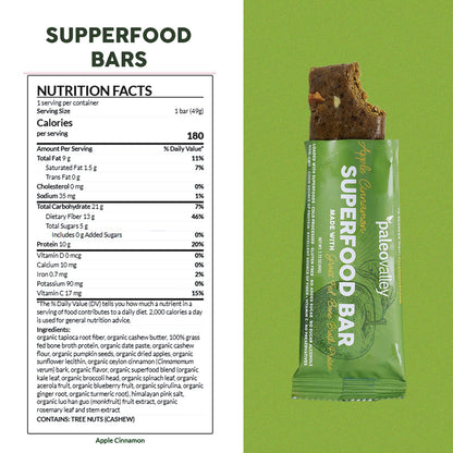 Paleovalley Superfood Bars – Apple Cinnamon– 10 Pack – 9g Protein per Bar – Gluten-Free, Grain-Free, Paleo, Non-GMO – On-the-Go Snack - Maple Wellness Supplements