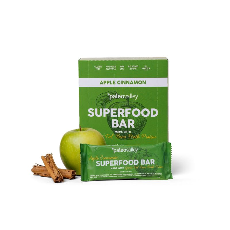 Paleovalley Superfood Bars – Apple Cinnamon– 10 Pack – 9g Protein per Bar – Gluten-Free, Grain-Free, Paleo, Non-GMO – On-the-Go Snack - Maple Wellness Supplements