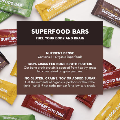Paleovalley Superfood Bars – Dark Chocolate Chip– 10 Pack – 9g Protein per Bar – Gluten-Free, Grain-Free, Paleo, Non-GMO – On-the-Go Snack - Maple Wellness Supplements