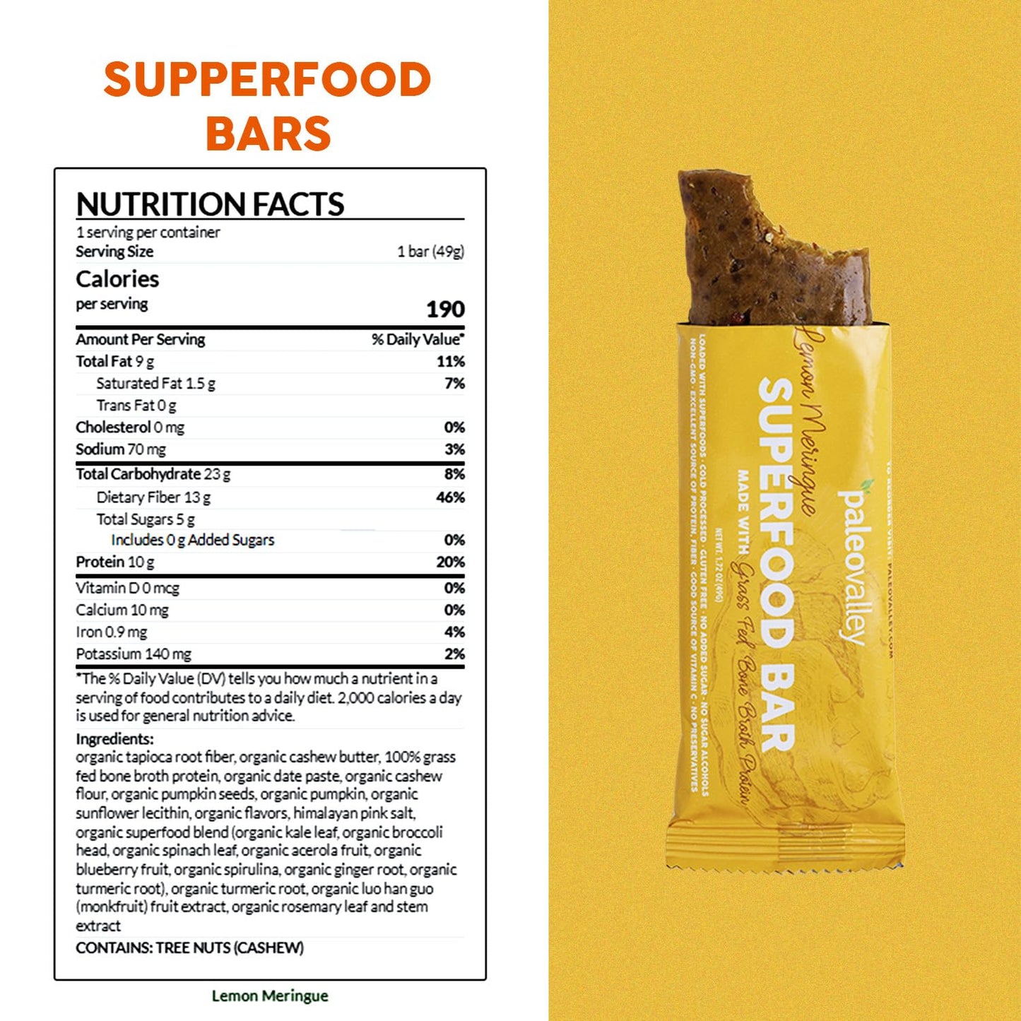 Paleovalley Superfood Bars – Lemon Meringue– 10 Pack – 9g Protein per Bar – Gluten-Free, Grain-Free, Paleo, Non-GMO – On-the-Go Snack - Maple Wellness Supplements