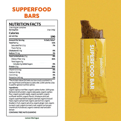 Paleovalley Superfood Bars – Lemon Meringue– 10 Pack – 9g Protein per Bar – Gluten-Free, Grain-Free, Paleo, Non-GMO – On-the-Go Snack - Maple Wellness Supplements