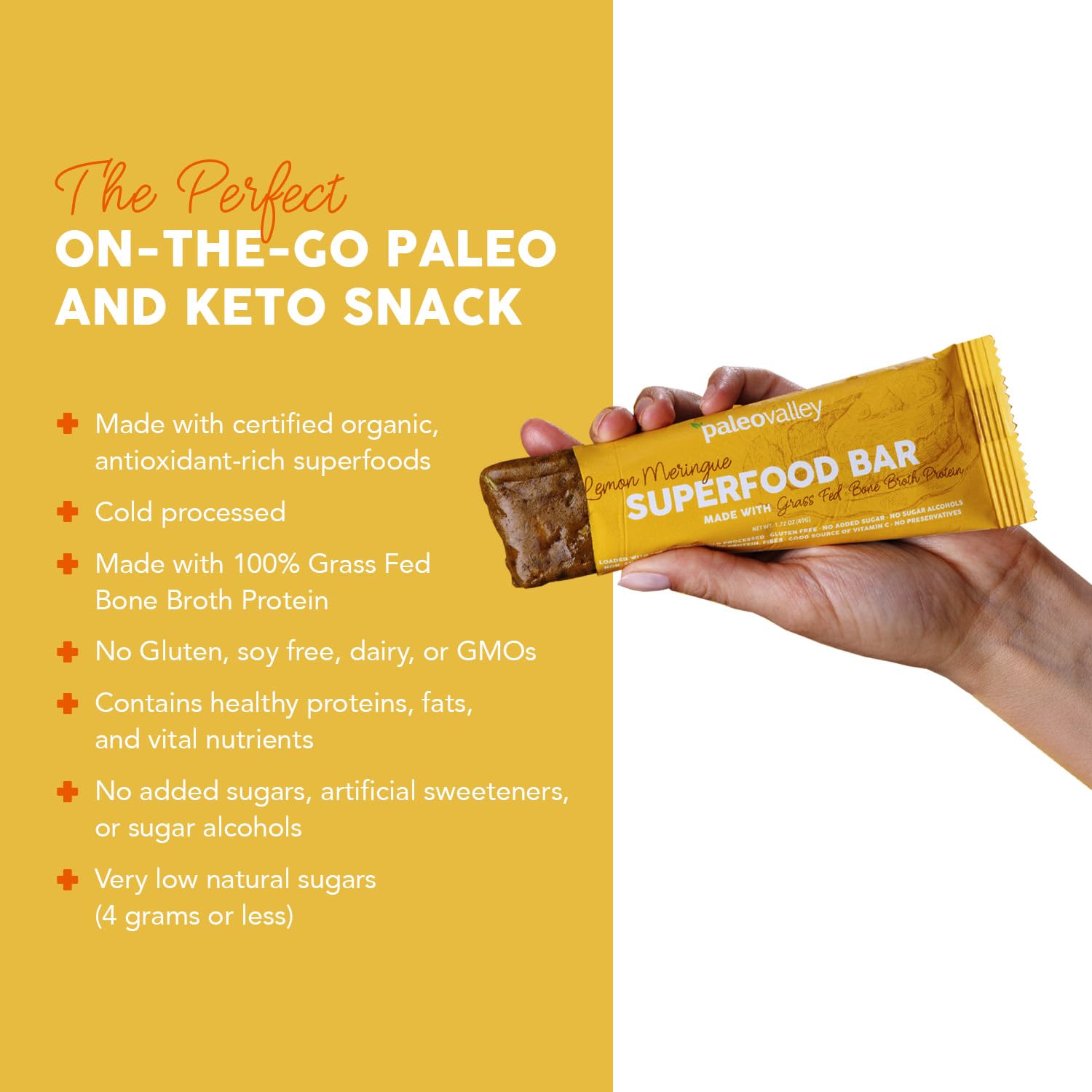 Paleovalley Superfood Bars – Lemon Meringue– 10 Pack – 9g Protein per Bar – Gluten-Free, Grain-Free, Paleo, Non-GMO – On-the-Go Snack - Maple Wellness Supplements