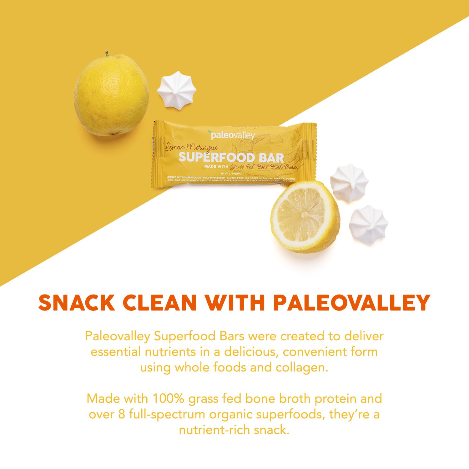 Paleovalley Superfood Bars – Lemon Meringue– 10 Pack – 9g Protein per Bar – Gluten-Free, Grain-Free, Paleo, Non-GMO – On-the-Go Snack - Maple Wellness Supplements