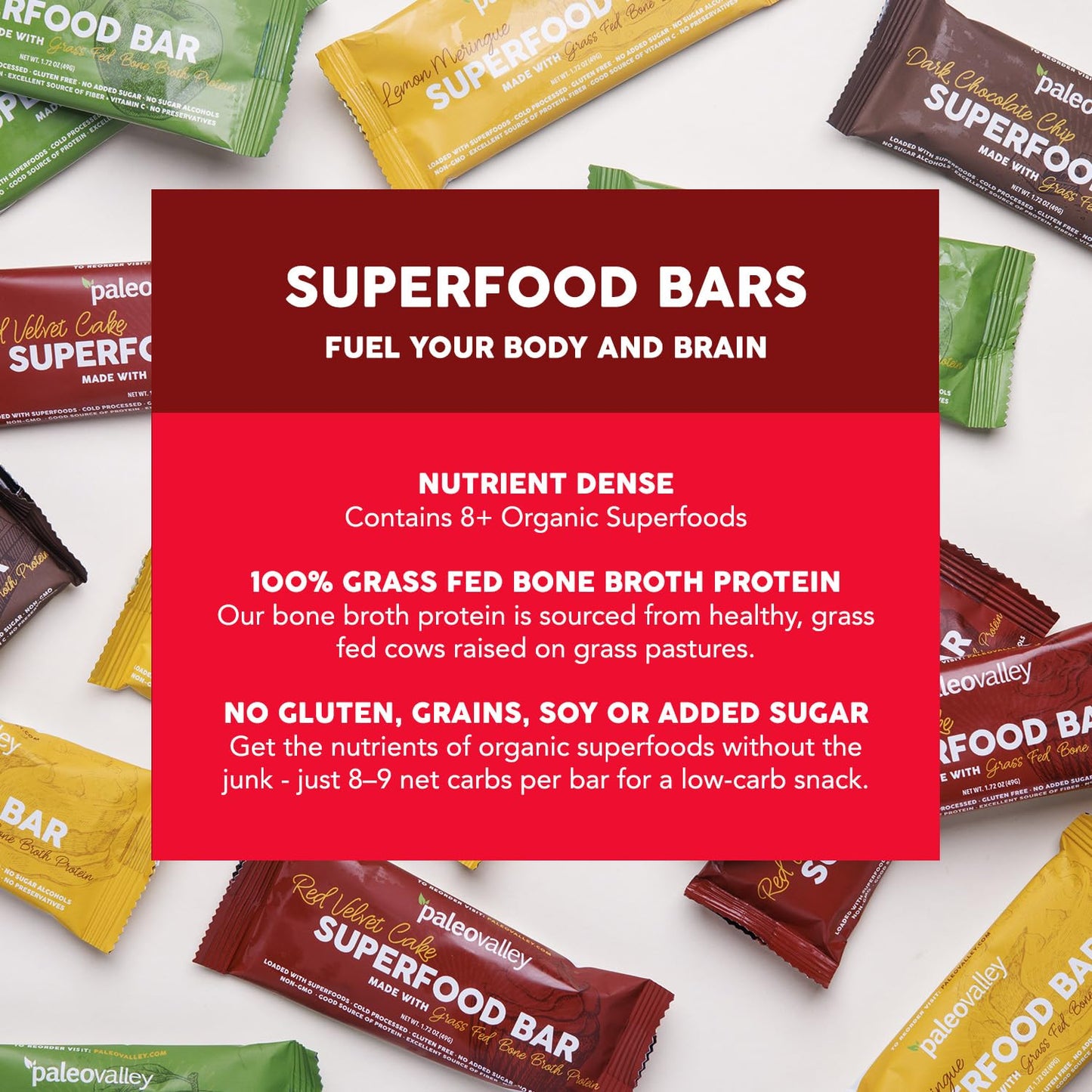 Paleovalley Superfood Bars – Red Velvet– 10 Pack – 9g Protein per Bar – Gluten-Free, Grain-Free, Paleo, Non-GMO – On-the-Go Snack - Maple Wellness Supplements