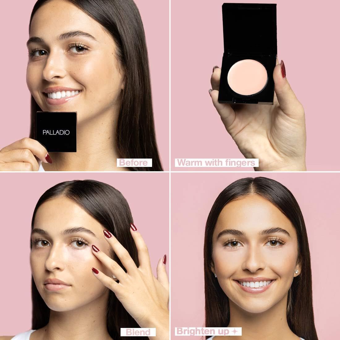 Palladio Under Eye Brightener, Conceal, Brightens, Reduces Appearance of Dark Circles, With Caffeine Peptides & Vitamin E, Tired Skin Color Correcting Brightener & Primer, Light to Medium (Soft Pink) - Maple Wellness Supplements