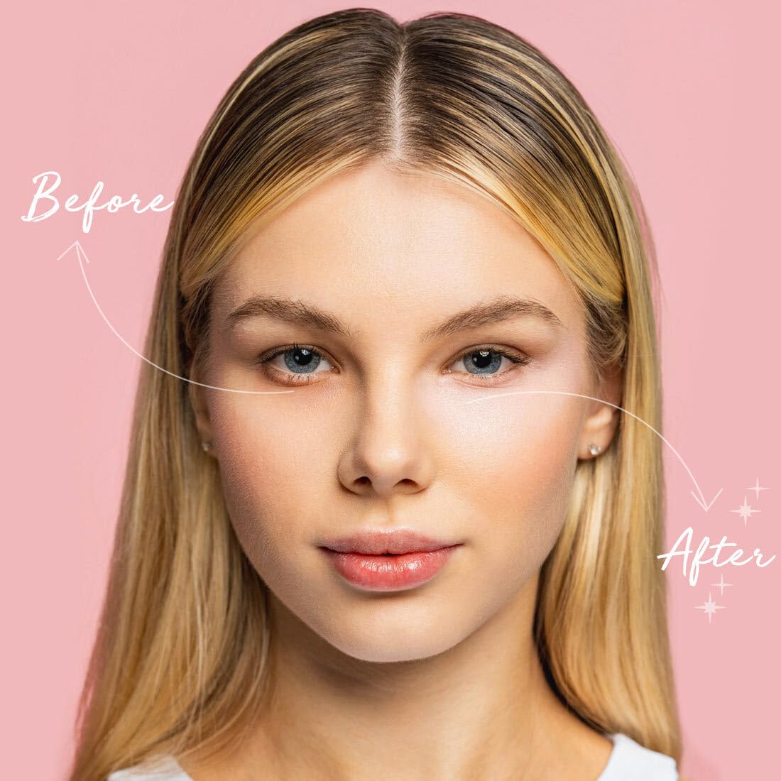 Palladio Under Eye Brightener, Conceal, Brightens, Reduces Appearance of Dark Circles, With Caffeine Peptides & Vitamin E, Tired Skin Color Correcting Brightener & Primer, Light to Medium (Soft Pink) - Maple Wellness Supplements