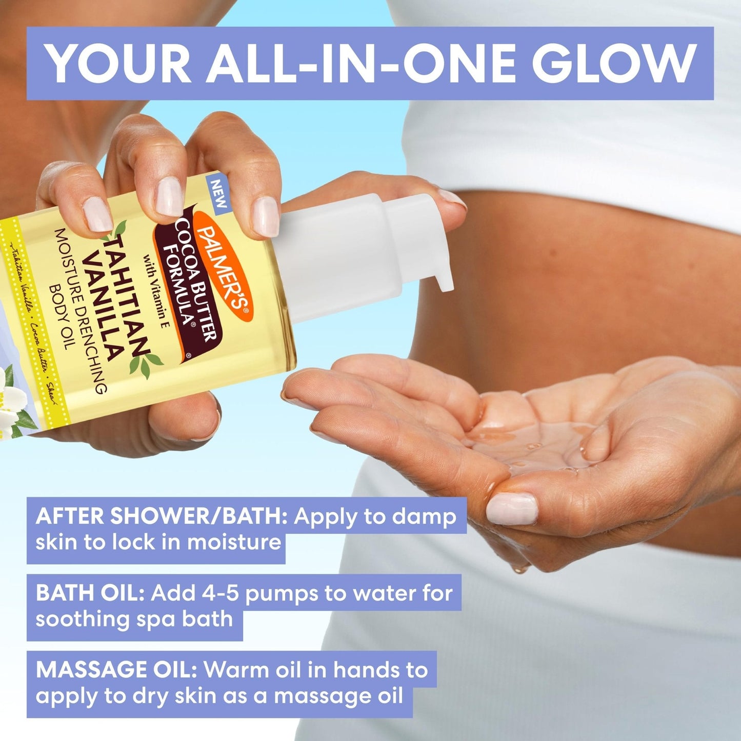 Palmer's Cocoa Butter Formula Body Oil, Moisture Drenching Tahitian Vanilla, 6.5 Oz, 72Hr Hydration with Shea Butter & Vitamin E for Softer Skin - Maple Wellness Supplements