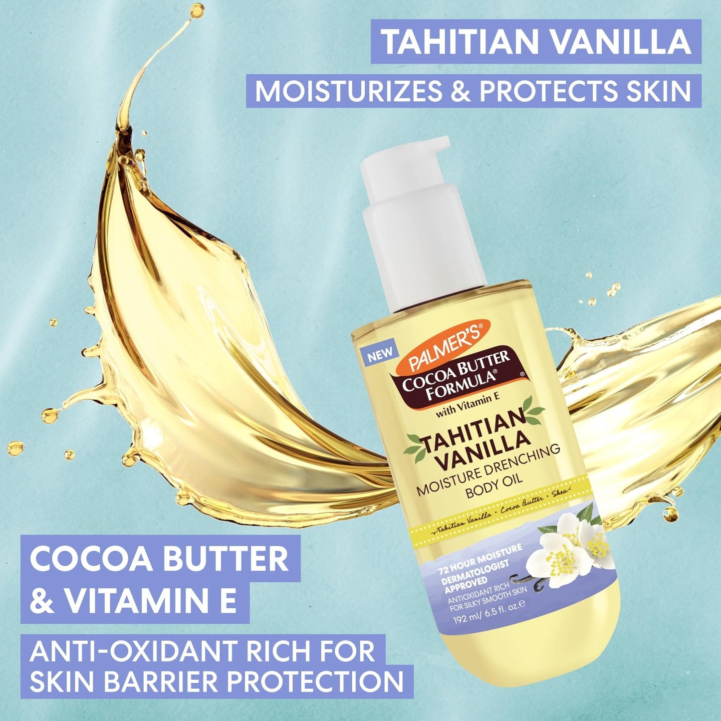 Palmer's Cocoa Butter Formula Body Oil, Moisture Drenching Tahitian Vanilla, 6.5 Oz, 72Hr Hydration with Shea Butter & Vitamin E for Softer Skin - Maple Wellness Supplements