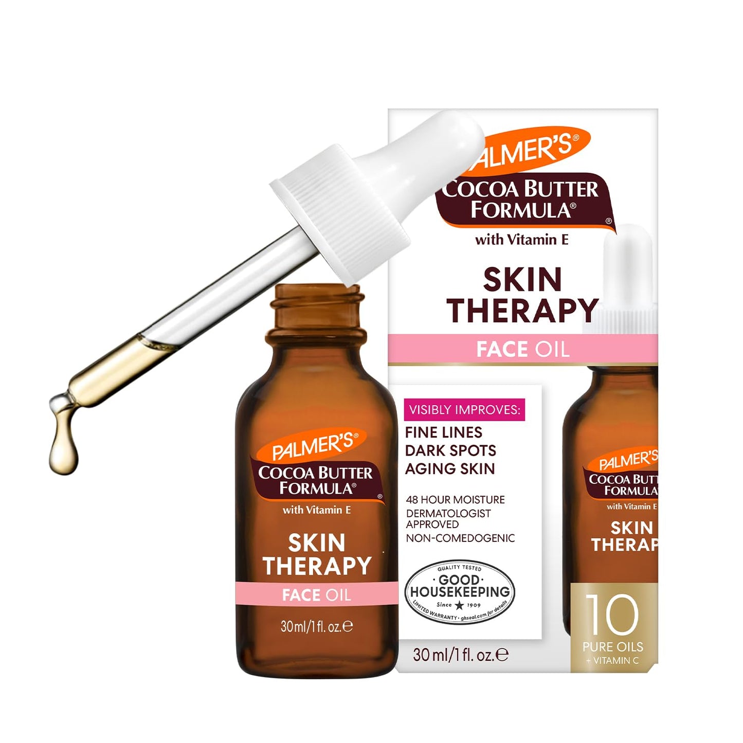 Palmer's Cocoa Butter Formula Moisturizing Skin Therapy Oil for Face with Vitamin E, C & 10 Pure Facial Oils Blend - Maple Wellness Supplements