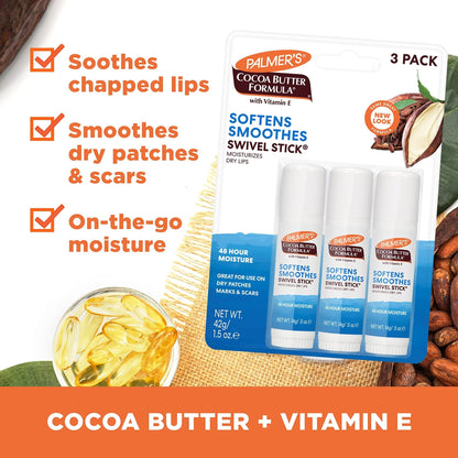 Palmer's Cocoa Butter Formula Moisturizing Swivel Stick with Vitamin E, Lip Balm for Valentine's Day, Face & Body Moisturizer Stick - Maple Wellness Supplements